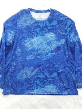 Realtree Fishing Shirt Mens 2XL Blue Wave Camouflage Stretch Crew Neck Pullover